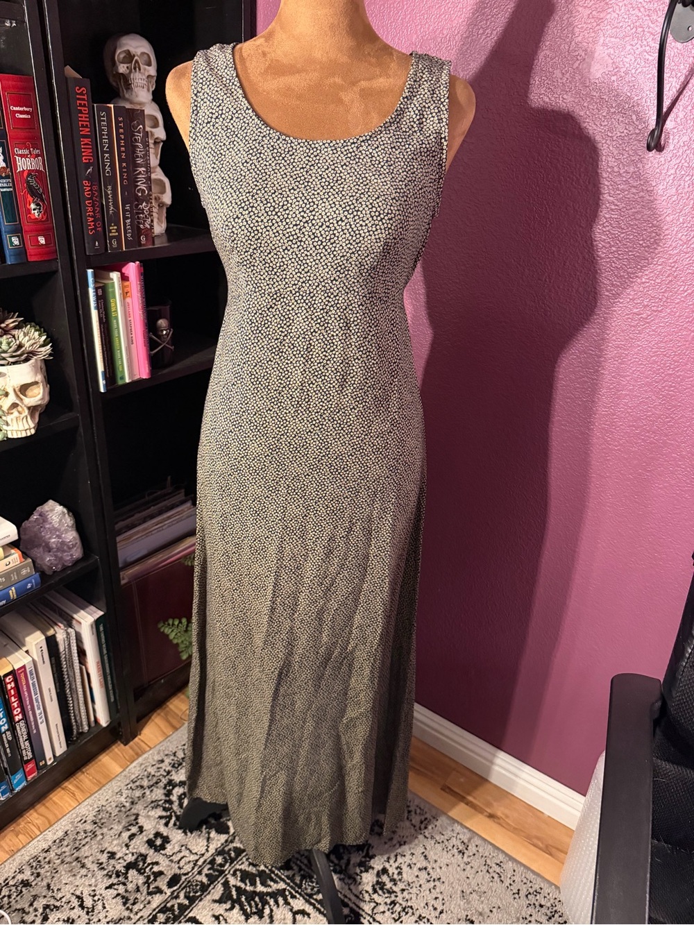 All That Jazz Black and White tiny Daisy Speckled Maxi Dress